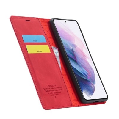 „Lc.Imeeke“ Samsung Galaxy S21 (G991B) raudonas odinis atverčiamas dėklas | Priedai.lt