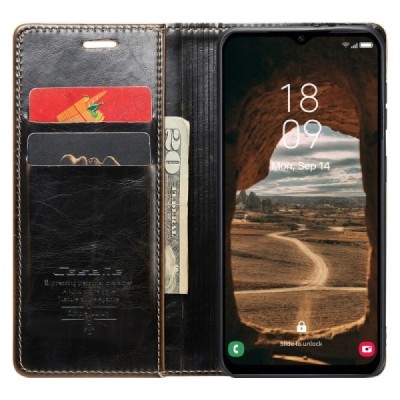Samsung Galaxy A34 5G (SM-A346E) „CaseMe“ Leather solidus atverčiamas rudas odinis dėklas - knygutė | Priedai.lt