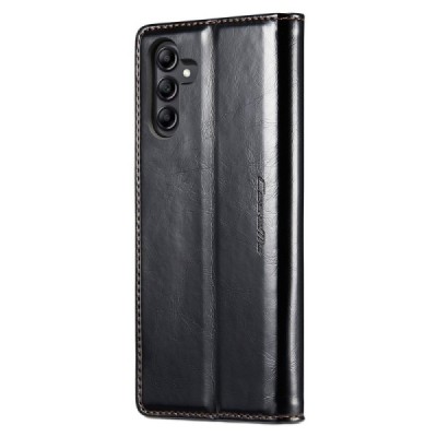 Samsung Galaxy A34 5G (SM-A346E) „CaseMe“ Leather solidus atverčiamas juodas odinis dėklas - knygutė | Priedai.lt