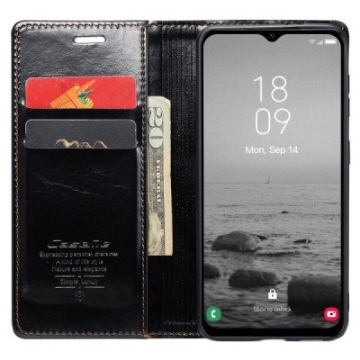 Samsung Galaxy A34 5G (SM-A346E) „CaseMe“ Leather solidus atverčiamas juodas odinis dėklas - knygutė | Priedai.lt