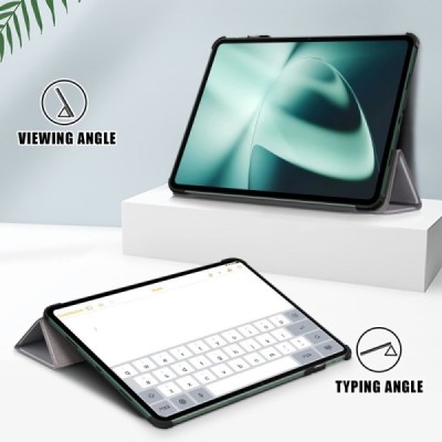 OnePlus Pad (Oppo Pad 2) atverčiamas pilkas odinis dėklas - knygutė | Priedai.lt