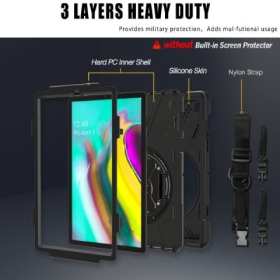 Samsung Galaxy Tab S5e (T720, T725) sustiprintos apsaugos (360°) juodas dėklas - nugarėlė | Priedai.lt