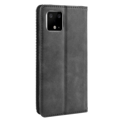Google Pixel 4 XL Vintage juodas odinis atverčiamas dėklas - knygutė su magnetu | Priedai.lt