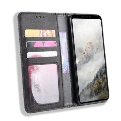 Google Pixel 4 XL Vintage juodas odinis atverčiamas dėklas - knygutė su magnetu | Priedai.lt