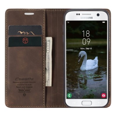 Samsung Galaxy S7 (G930) CaseMe Retro solidus atverčiamas rudas odinis dėklas - knygutė | Priedai.lt