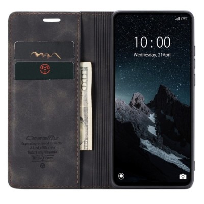Xiaomi Redmi 12C (Redmi 11A) CaseMe Retro solidus atverčiamas juodas odinis dėklas - knygutė | Priedai.lt