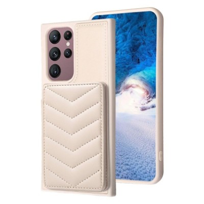 „Wave“ Card Holder Kickstand Samsung Galaxy S21 FE (Fan Edition) 5G smėlio spalvos odinis dėklas | Priedai.lt