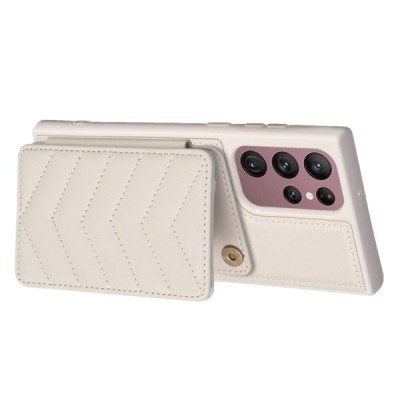 „Wave“ Card Holder Kickstand Samsung Galaxy S21 FE (Fan Edition) 5G smėlio spalvos odinis dėklas | Priedai.lt