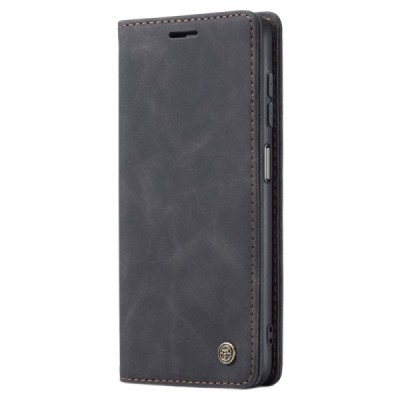 Samsung Galaxy A14 5G (SM-A146B) CaseMe Retro solidus atverčiamas juodas odinis dėklas - knygutė | Priedai.lt