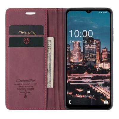 Samsung Galaxy A14 5G (SM-A146B) CaseMe Retro solidus atverčiamas bordo odinis dėklas - knygutė | Priedai.lt