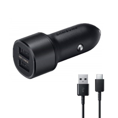 Originalus Samsung Dual Fast Charge EP-L1100 automobilinis įkroviklis juodas +  Type-C laidas | Priedai.LT