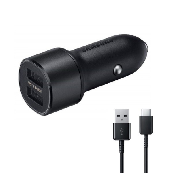„Samsung“ Dual Fast Charge automobilinis įkroviklis (15W) - juodas + Type-C laidas