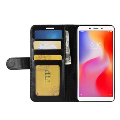 Xiaomi Redmi 6A atverčiamas juodas odinis dėklas - piniginė | Priedai.lt