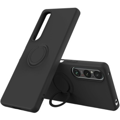 Sony Xperia 1 V „Ring“ Kickstand (TPU) juodas dėklas - nugarėlė | Priedai.lt