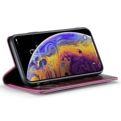 Apple iPhone X (iPhone Xs) „CaseMe“ Leather solidus atverčiamas bordo odinis dėklas - knygutė | Priedai.lt