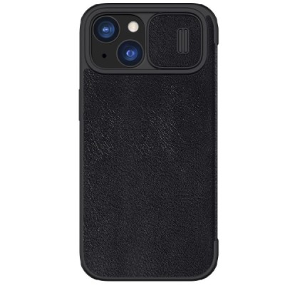 Prabangus „Nillkin“ Qin Pro serijos juodas odinis atverčiamas Apple iPhone 15 dėklas | Priedai.lt