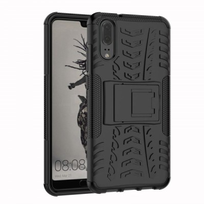 Sustiprintos apsaugos „Kickstand“ Huawei P20 juodas kieto silikono (TPU) ir plastiko dėklas | Priedai.lt