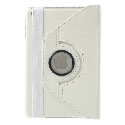 Apple iPad Mini 1 / 2 / 3 atverčiamas, sukiojamas 360 laipsnių, baltas odinis dėklas - stovas / Priedai.lt