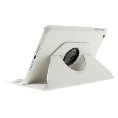 Apple iPad Mini 1 / 2 / 3 atverčiamas, sukiojamas 360 laipsnių, baltas odinis dėklas - stovas / Priedai.lt