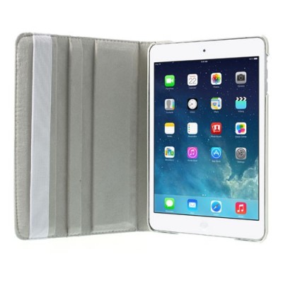 Apple iPad Mini 1 / 2 / 3 atverčiamas, sukiojamas 360 laipsnių, baltas odinis dėklas - stovas / Priedai.lt
