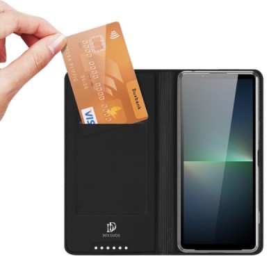 „Dux Ducis“ Skin serijos Sony Xperia 5 V juodas odinis atverčiamas dėklas | Priedai.lt