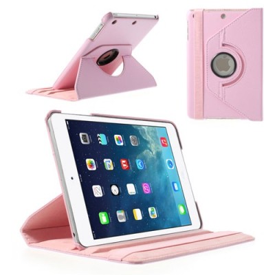 Apple iPad Mini 1 / 2 / 3 atverčiamas, sukiojamas 360 laipsnių, rožinis odinis dėklas - stovas / Priedai.lt
