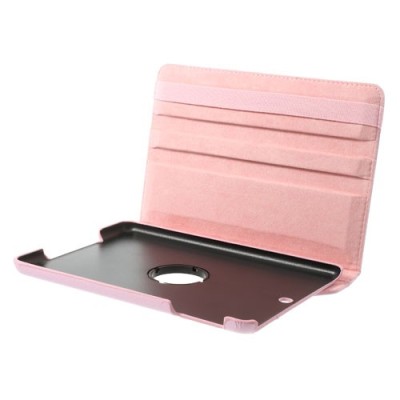 Apple iPad Mini 1 / 2 / 3 atverčiamas, sukiojamas 360 laipsnių, rožinis odinis dėklas - stovas / Priedai.lt
