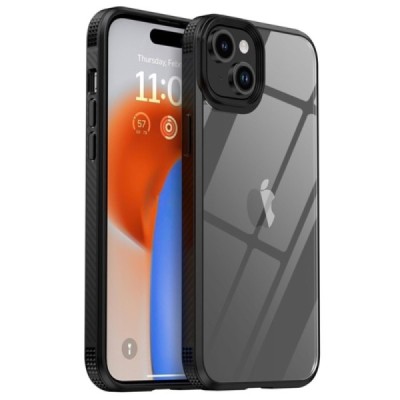 Apple iPhone 15 Plus „IPAKY“ Fiber silikoninis skaidrus permatomas dėklas su juodu rėmeliu | Priedai.lt