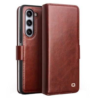 Samsung Galaxy Fold5 5G (SM-F946B) „QIALINO“ atverčiamas tamsiai rudas odinis dėklas - knygutė | Priedai.lt