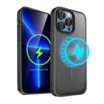 Apple iPhone 15 Pro „Mocolo“ Rubberized MagSafe silikoninis skaidrus permatomas dėklas su juodu rėmeliu | Priedai.lt