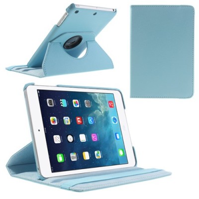 Apple iPad Mini 1 / 2 / 3 atverčiamas, sukiojamas 360 laipsnių, šviesiai mėlynas odinis dėklas - stovas / Priedai.lt