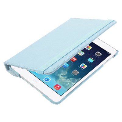 Apple iPad Mini 1 / 2 / 3 atverčiamas, sukiojamas 360 laipsnių, šviesiai mėlynas odinis dėklas - stovas / Priedai.lt