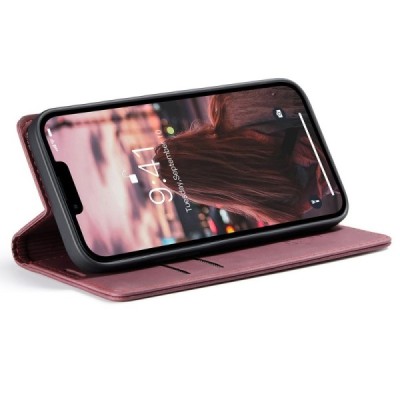 Apple iPhone 15 CaseMe Retro solidus atverčiamas bordo odinis dėklas - knygutė | Priedai.lt