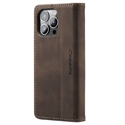 Apple iPhone 15 Pro Max CaseMe Retro solidus atverčiamas tamsiai rudas odinis dėklas - knygutė | Priedai.lt