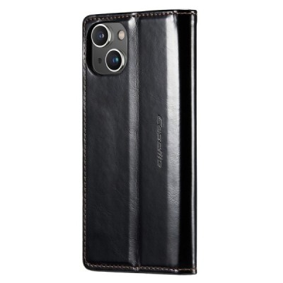 Apple iPhone 15 Plus „CaseMe“ Leather solidus atverčiamas juodas odinis dėklas - knygutė | Priedai.lt