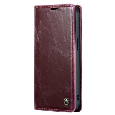 Apple iPhone 15 Plus „CaseMe“ Leather solidus atverčiamas bordo odinis dėklas - knygutė | Priedai.lt