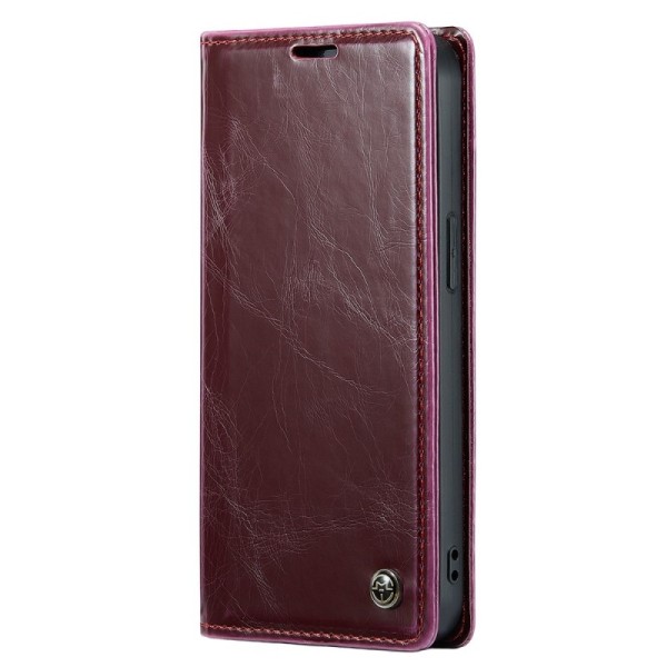 „CaseMe“ Leather solidus atverčiamas dėklas - bordo (iPhone 15 Plus)