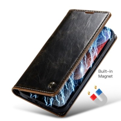 Apple iPhone 15 Pro „CaseMe“ Leather solidus atverčiamas rudas odinis dėklas - knygutė | Priedai.lt