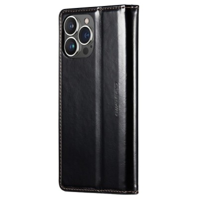 Apple iPhone 15 Pro Max „CaseMe“ Leather solidus atverčiamas juodas odinis dėklas - knygutė | Priedai.lt