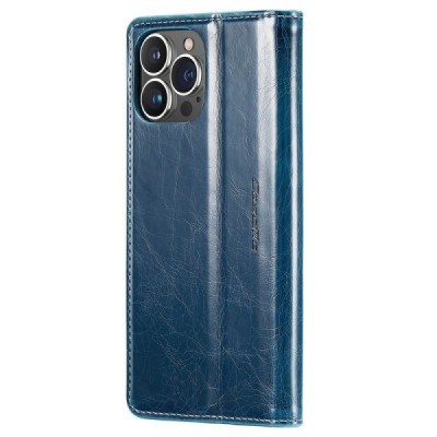 Apple iPhone 15 Pro Max „CaseMe“ Leather solidus atverčiamas mėlynas odinis dėklas - knygutė | Priedai.lt