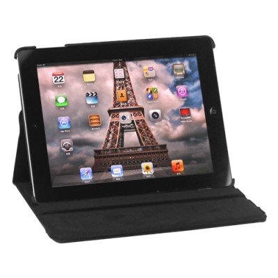 Apple iPad 2, 3, 4 atverčiamas, sukiojamas 360 laipsnių, juodas odinis dėklas - stovas / Priedai.lt