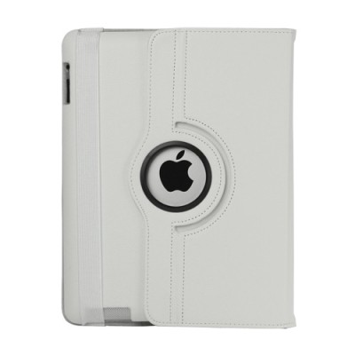 Apple iPad 2, 3, 4 atverčiamas, sukiojamas 360 laipsnių, baltas odinis dėklas - stovas / Priedai.lt