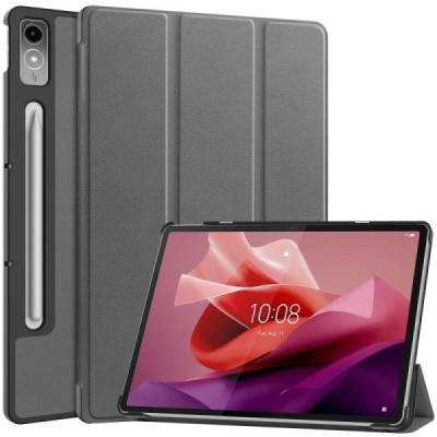 Lenovo Tab P12 12.7" atverčiamas pilkas odinis dėklas - knygutė (sulankstomas) | Priedai.lt