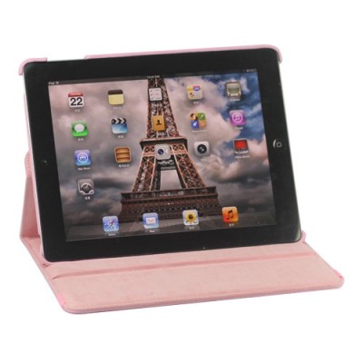 Apple iPad 2, 3, 4 atverčiamas, sukiojamas 360 laipsnių, rožinis odinis dėklas - stovas / Priedai.lt