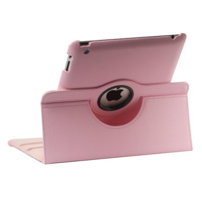 Apple iPad 2, 3, 4 atverčiamas, sukiojamas 360 laipsnių, rožinis odinis dėklas - stovas / Priedai.lt