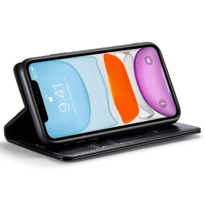 Apple iPhone 11 „CaseMe“ Leather solidus atverčiamas juodas odinis dėklas - knygutė | Priedai.lt