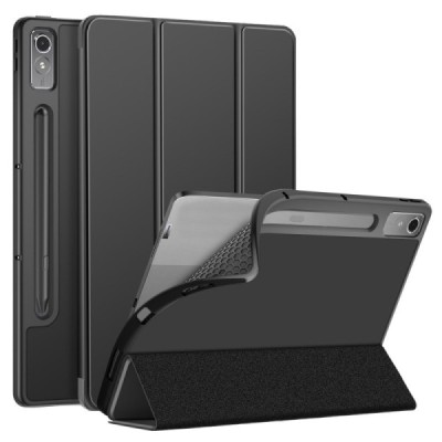 Lenovo Tab P12 12.7" solidus atverčiamas juodas odinis dėklas - knygutė (sulankstomas) | Priedai.lt