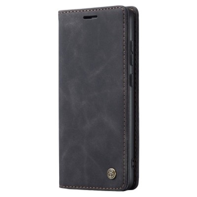 Samsung Galaxy S23 FE (Fan Edition) CaseMe Retro solidus atverčiamas juodas odinis dėklas - knygutė | Priedai.lt