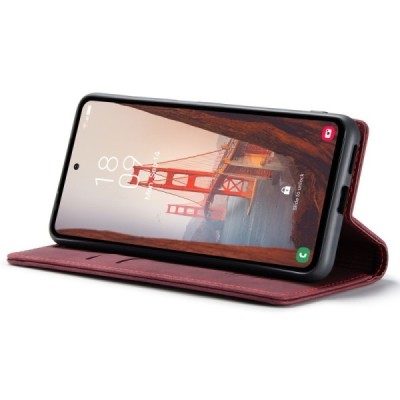 Samsung Galaxy S23 FE (Fan Edition) CaseMe Retro solidus atverčiamas bordo odinis dėklas - knygutė | Priedai.lt