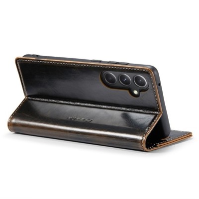 Samsung Galaxy S23 FE (Fan Edition) „CaseMe“ Leather solidus atverčiamas rudas odinis dėklas - knygutė | Priedai.lt